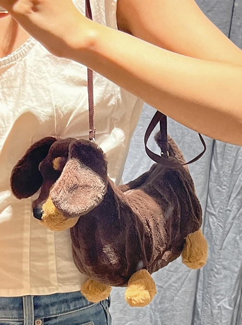 Brown Simulation Short Legs Dachshund Plush Puppy Doll Kawaii Fashion Cute Childlike Bag