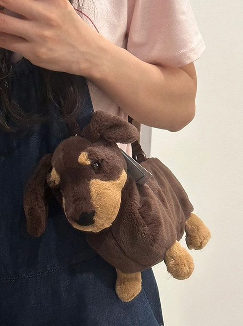 Brown Simulation Short Legs Dachshund Plush Puppy Doll Kawaii Fashion Cute Childlike Bag