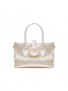 Gentle Apricot Glitter Satin Retro Feel Shell Decoration Kawaii Fashion Daily Versatile Bag