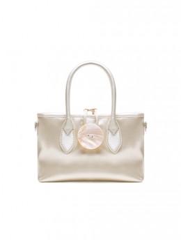 Gentle Apricot Glitter Satin Retro Feel Shell Decoration Kawaii Fashion Daily Versatile Bag