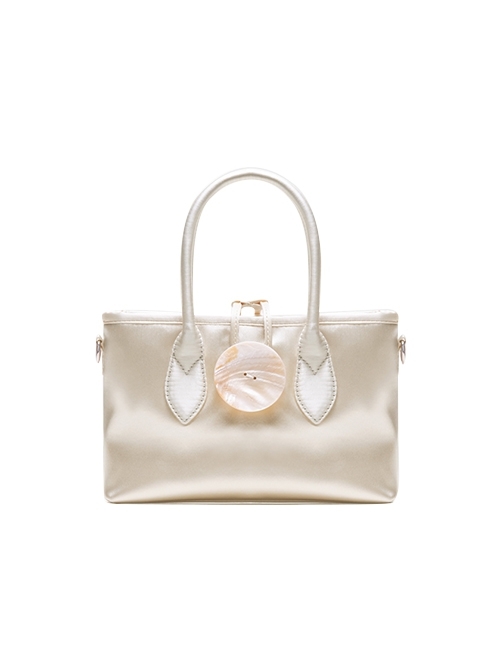 Gentle Apricot Glitter Satin Retro Feel Shell Decoration Kawaii Fashion Daily Versatile Bag