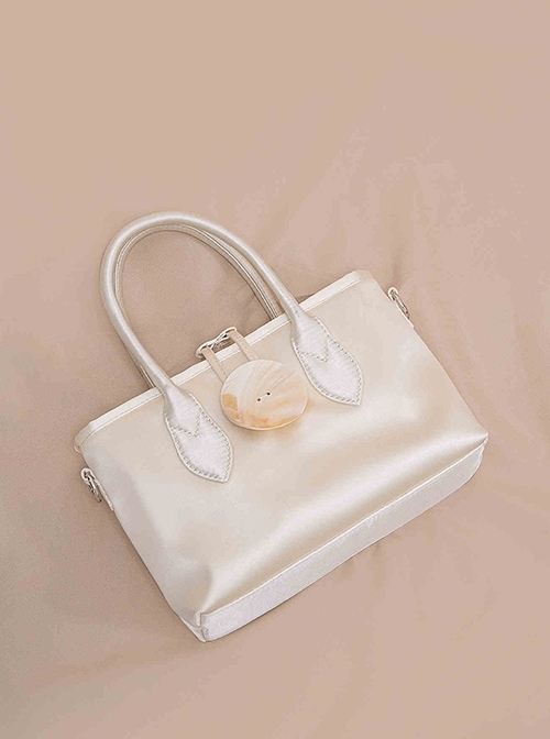 Gentle Apricot Glitter Satin Retro Feel Shell Decoration Kawaii Fashion Daily Versatile Bag