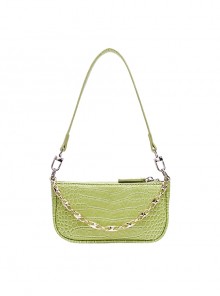 Fresh Green Unique PU Crocodile Pattern Metal Chain Decoration Kawaii Fashion Handbag Crossbody Bag