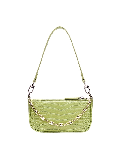 Fresh Green Unique PU Crocodile Pattern Metal Chain Decoration Kawaii Fashion Handbag Crossbody Bag