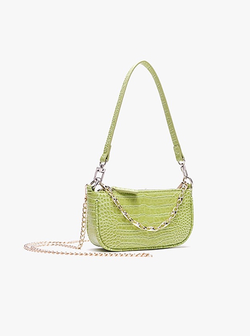 Fresh Green Unique PU Crocodile Pattern Metal Chain Decoration Kawaii Fashion Handbag Crossbody Bag