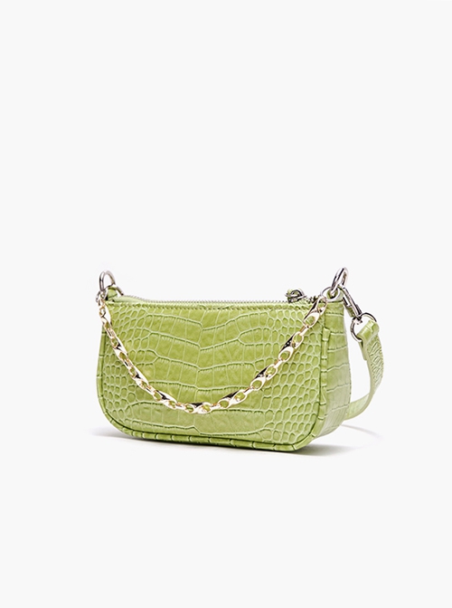 Fresh Green Unique PU Crocodile Pattern Metal Chain Decoration Kawaii Fashion Handbag Crossbody Bag