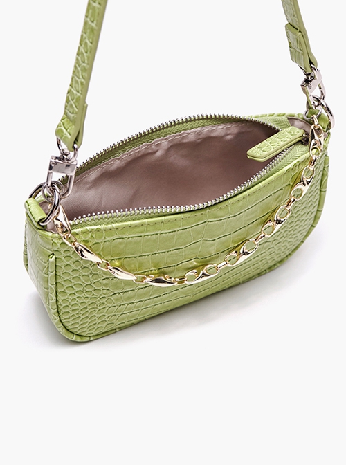 Fresh Green Unique PU Crocodile Pattern Metal Chain Decoration Kawaii Fashion Handbag Crossbody Bag