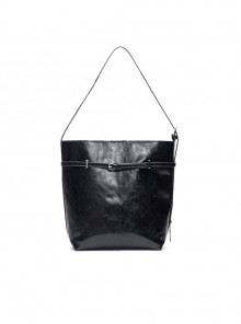 Minimalist Casual Black Unique Waxed Leather Large Capacity Kawaii Fashion Daily Versatile Handbag