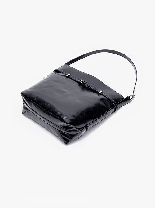 Minimalist Casual Black Unique Waxed Leather Large Capacity Kawaii Fashion Daily Versatile Handbag