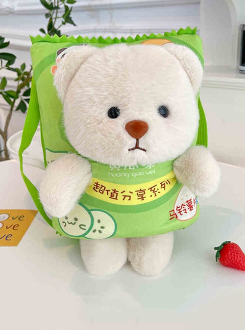 Cute Daily Potato Chips Plush Bear Kawaii Fashion Crossbody Toy Bag Mobile Phone Bag