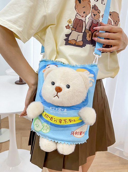 Cute Daily Potato Chips Plush Bear Kawaii Fashion Crossbody Toy Bag Mobile Phone Bag