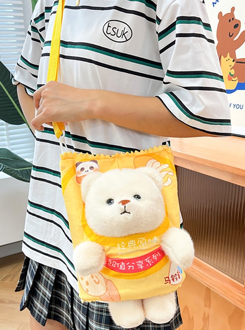 Cute Daily Potato Chips Plush Bear Kawaii Fashion Crossbody Toy Bag Mobile Phone Bag