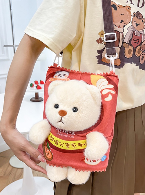 Cute Daily Potato Chips Plush Bear Kawaii Fashion Crossbody Toy Bag Mobile Phone Bag