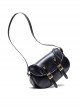 Artistic Retro Style Black Wax Leather Metal Buckle Decoration Kawaii Fashion Daily Versatile Crossbody Bag