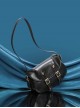 Artistic Retro Style Black Wax Leather Metal Buckle Decoration Kawaii Fashion Daily Versatile Crossbody Bag