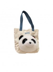 Fashion Corduroy Cute Daily Kawaii Fashion Giant Panda One Shoulder Large Capacity Tote Bag