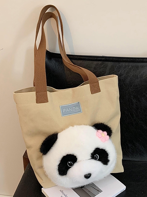 Fashion Corduroy Cute Daily Kawaii Fashion Giant Panda One Shoulder Large Capacity Tote Bag