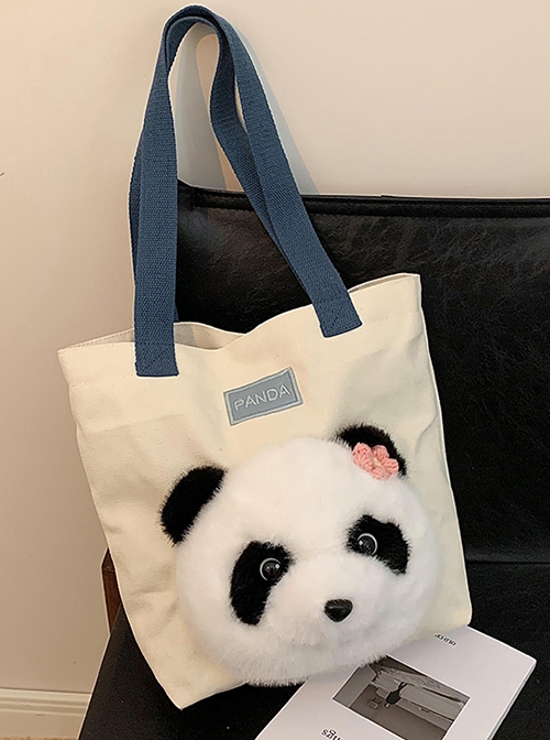 Fashion Corduroy Cute Daily Kawaii Fashion Giant Panda One Shoulder Large Capacity Tote Bag