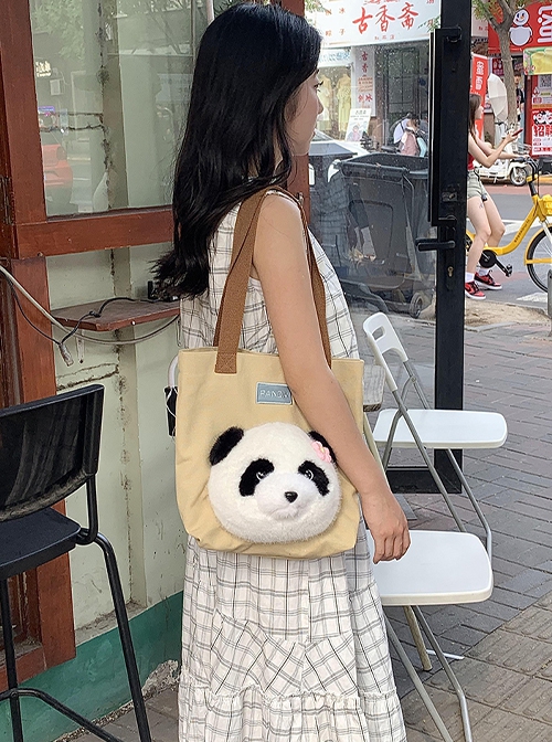 Fashion Corduroy Cute Daily Kawaii Fashion Giant Panda One Shoulder Large Capacity Tote Bag