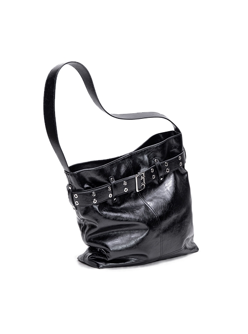 Casual Daily Black Soft PU Leather Large Capacity Metal Rivet Decoration Kawaii Fashion Tote Bag