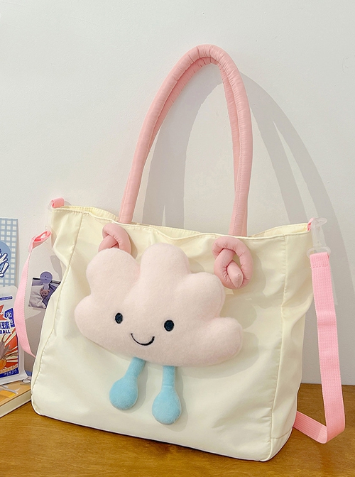 Exquisite Lovely Pink Cloud Doll Decoration Kawaii Fashion Large Capacity Shoulder Tote Bag