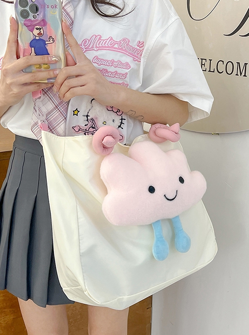 Exquisite Lovely Pink Cloud Doll Decoration Kawaii Fashion Large Capacity Shoulder Tote Bag