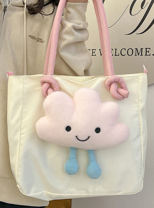 Exquisite Lovely Pink Cloud Doll Decoration Kawaii Fashion Large Capacity Shoulder Tote Bag