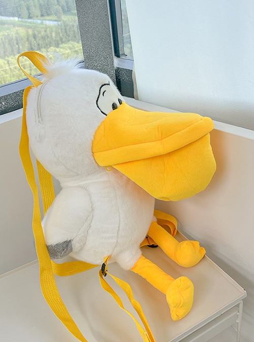 Yellow Big Mouth Cartoon Pelican Embroidery Expressions Plush Kawaii Fashion Doll Small Backpack