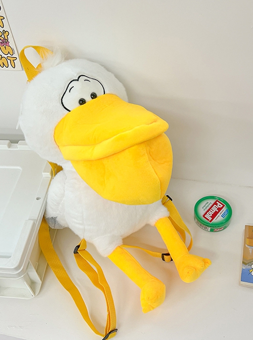 Yellow Big Mouth Cartoon Pelican Embroidery Expressions Plush Kawaii Fashion Doll Small Backpack