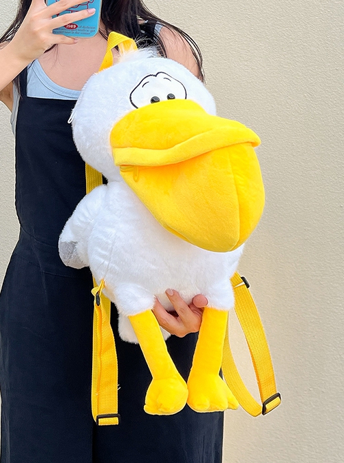 Yellow Big Mouth Cartoon Pelican Embroidery Expressions Plush Kawaii Fashion Doll Small Backpack