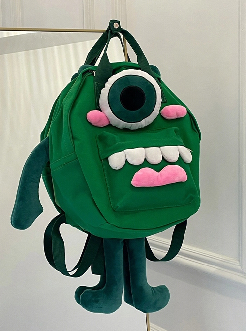 Cartoon Green Canvas One Eye Monster Feet Plush Kawaii Fashion Doll Small Backpack