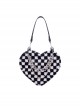 Unique Black White Checkerboard Design Soft Plush Metal Chain Decoration Heart Shape Kawaii Fashion Bag