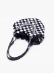 Unique Black White Checkerboard Design Soft Plush Metal Chain Decoration Heart Shape Kawaii Fashion Bag