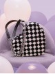 Unique Black White Checkerboard Design Soft Plush Metal Chain Decoration Heart Shape Kawaii Fashion Bag