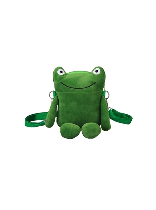 Childlike Cute Green Little Frog Smiling Bubble Eyes Kawaii Fashion Crossbody Soft Plush Bag