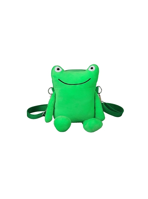 Childlike Cute Green Little Frog Smiling Bubble Eyes Kawaii Fashion Crossbody Soft Plush Bag