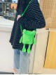 Childlike Cute Green Little Frog Smiling Bubble Eyes Kawaii Fashion Crossbody Soft Plush Bag