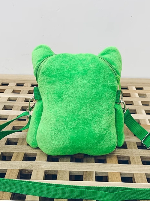 Childlike Cute Green Little Frog Smiling Bubble Eyes Kawaii Fashion Crossbody Soft Plush Bag