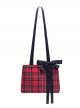 New Year's Red Plaid Sweet Ribbon Bow Daily Simple Woolen Kawaii Fashion Shoulder Bag