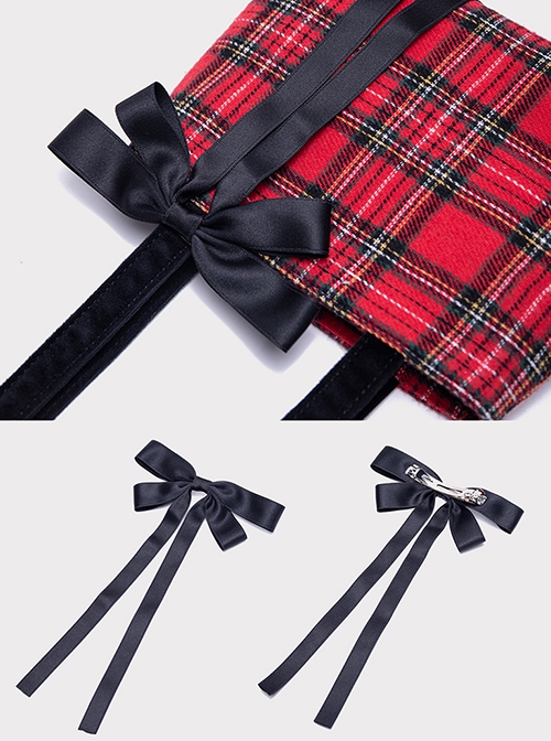 New Year's Red Plaid Sweet Ribbon Bow Daily Simple Woolen Kawaii Fashion Shoulder Bag