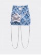 Fresh Blue Contrasting Denim Tassel Silver Five Pointed Star Small Bag Kawaii Fashion Backpack