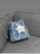 Fresh Blue Contrasting Denim Tassel Silver Five Pointed Star Small Bag Kawaii Fashion Backpack