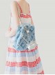 Fresh Blue Contrasting Denim Tassel Silver Five Pointed Star Small Bag Kawaii Fashion Backpack