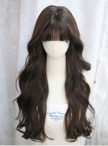 Elegant Stylish Daily Brown Fluffy Straight Bangs Long Curly Hair Classic Lolita Full Head Wig