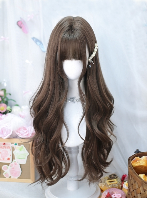 Hazelnut Gray Brown Elegant Fluffy Straight Bangs Long Curly Hair Classic Lolita Wig