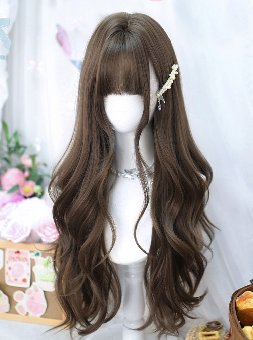 Hazelnut Gray Brown Elegant Fluffy Straight Bangs Long Curly Hair Classic Lolita Wig