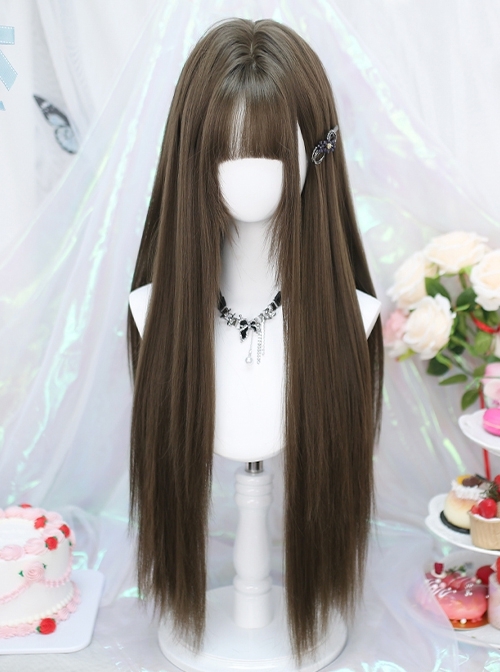 Japanese Style Hazelnut Gray Brown Daily Elegant Bangs Long  Straight Hair Classic Lolita Wig