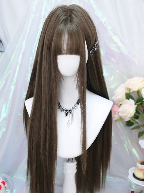 Japanese Style Hazelnut Gray Brown Daily Elegant Bangs Long  Straight Hair Classic Lolita Wig