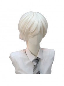 Winter Series Pearl Milk White Prince Style Side Parted Bangs Short Hair Ouji Fashion Wig