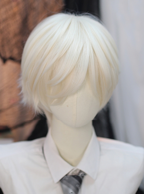 Winter Series Pearl Milk White Prince Style Side Parted Bangs Short Hair Ouji Fashion Wig